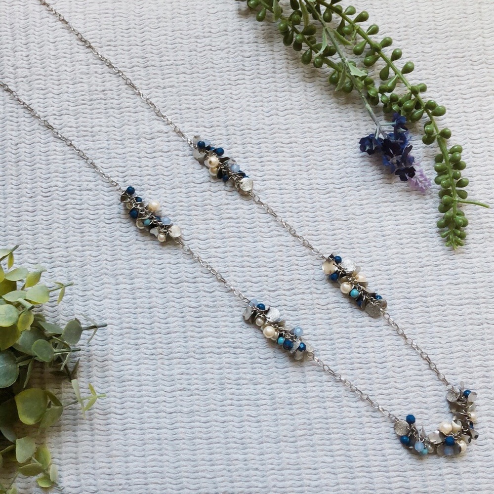 Loft blue and silver beaded necklace.